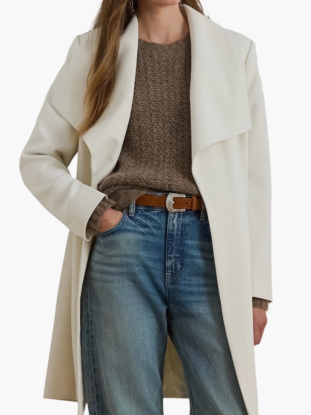 NWT Lauren Ralph Lauren cream crepe jacket with shawl collar.